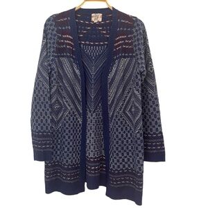 Hippie Rose Women’s Sz L Sweater Cardigan Longline Blue Burgundy Open Front